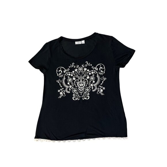 Cato T-Shirt Womens M Used Black Beige Lace - Picture 3 of 13